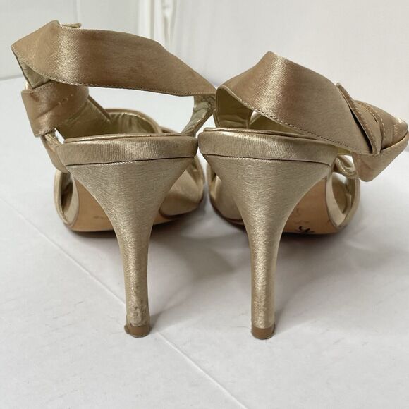 Nina Kitten Heels Shimmer Gold Bow Party Evening Y2K Peep Toe Glam 2000 8M - Picture 5 of 8